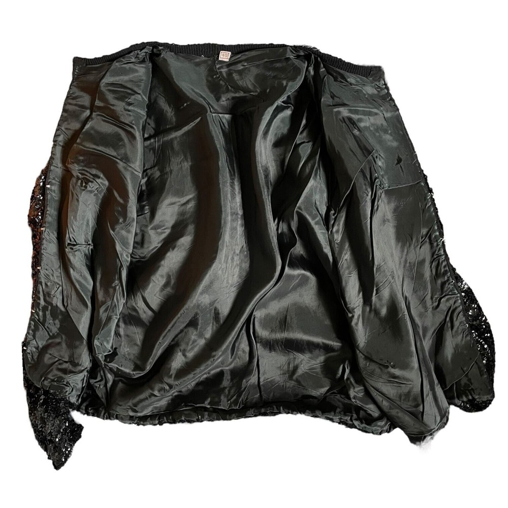 Vintage Black Wool Allover Sequin Sweater Jacket EUR 40 US M Lined Glam Cardigan - Picture 6 of 7